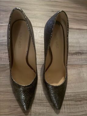Nine West Metallic Textured Pointed-Toe Pumps - Silver